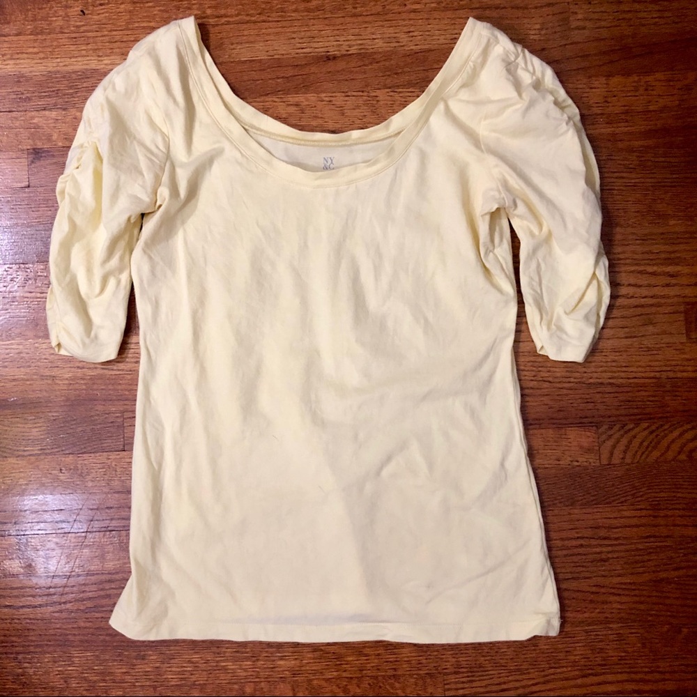 NY & Co Ruched Sleeved Yellow T Shirt
